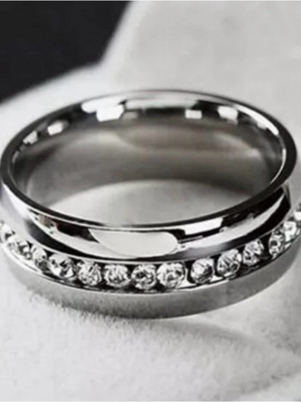 Unisex Silver Titanium Diamond Eternity Wedding Band Ring